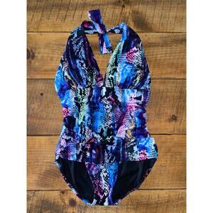 Womens MAGICSUIT Claudia Boa‎ Green Blue Pink Snake Halter Bathing Suit Size 12